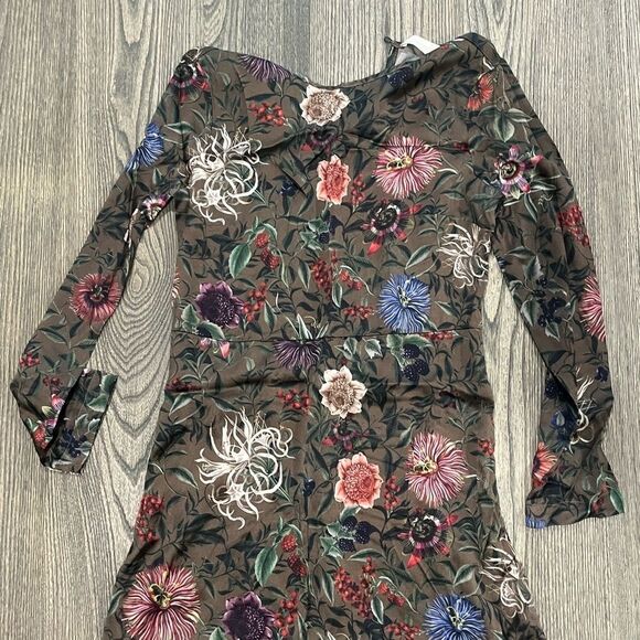 Momoni Midi Dress Long Sleeve Silk Blend Floral Print Tan Multicolor Size 40 - Picture 3 of 10